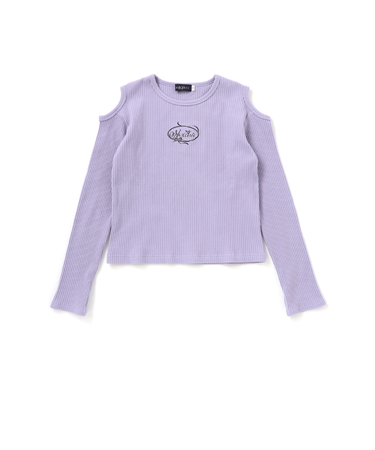 肩開きラインストーンロゴテレコ長袖Tシャツ(110~150cm)