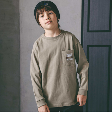 バッグロゴパッチ天竺&マルチボーダー長袖Tシャツ(110~150cm)