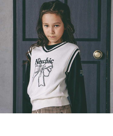 リボンロゴジャガードニットベスト(110~150cm)