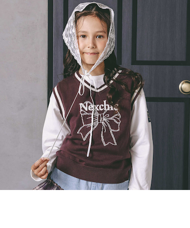 リボンロゴジャガードニットベスト(110~150cm)