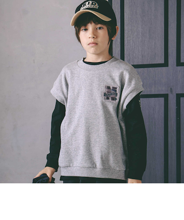 パッチ付きベスト+天竺長袖Tシャツセット(110~150cm)