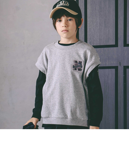 パッチ付きベスト+天竺長袖Tシャツセット(110~150cm)
