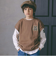 パッチ付きベスト+天竺長袖Tシャツセット(110~150cm)