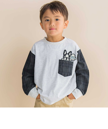 チェック袖切り替え天竺長袖Tシャツ(80~130cm)