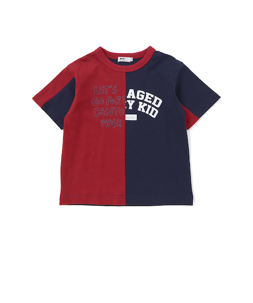 バイカラー切り替えロゴプリントビッグ半袖Tシャツ(100~160cm