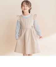 ツイル肩フリルジャンパースカート＋ボーダー長袖Tシャツセット(90~130cm)