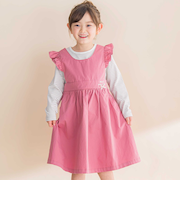 ツイル肩フリルジャンパースカート＋ボーダー長袖Tシャツセット(90~130cm)