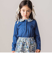 【日本製】【お揃い】リバティビエラ(DaisyMorisia)×花ボタン長袖Tシャツ(100～140cm)