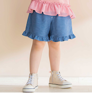 【お揃い】デニムニット裾フリルショートパンツ(80~130cm)