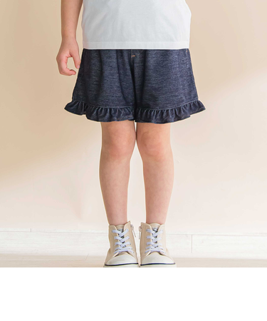 【お揃い】デニムニット裾フリルショートパンツ(80~130cm)