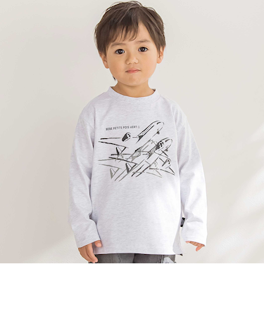 【店舗限定】飛行機発泡プリント天竺長袖Tシャツ(95~150cm)