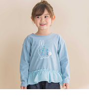 ウサギプリント裾フリル天竺長袖Tシャツ(80~130cm)