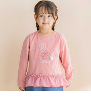 ウサギプリント裾フリル天竺長袖Tシャツ(80~130cm)