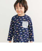 【スララク/防汚加工/オーガニックコットン】わくわく男の子長袖Tシャツ(80~130cm)