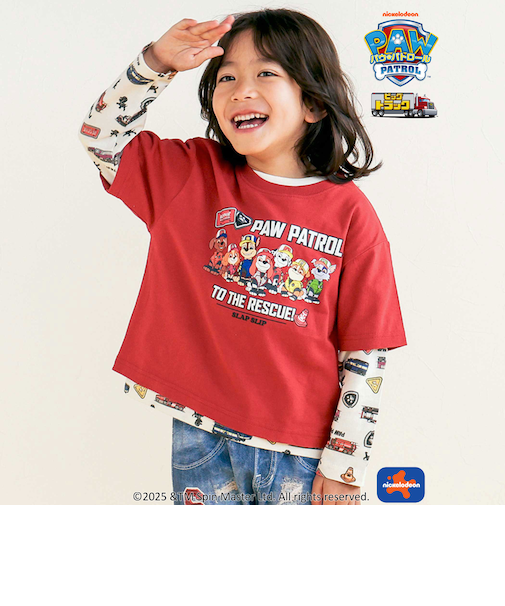 【パウ・パトロール×SLAPSLIP】ビッグトラックプリント半袖Tシャツ+総柄プリント長袖Tシャツ2点セット(90~130cm)