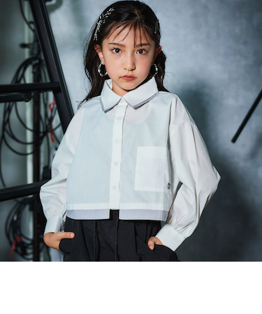 ダブル襟長袖シャツブラウス&タンクトップセット(130~160cm)