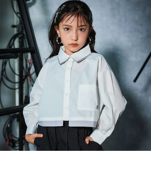 ダブル襟長袖シャツブラウス&タンクトップセット(130~160cm)