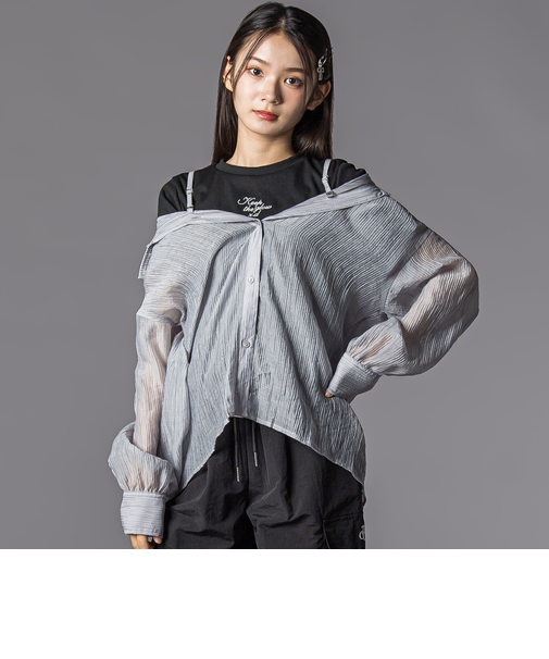 オフショルダー2WAY長袖シャツ＆半袖Tシャツセット(130~160cm)