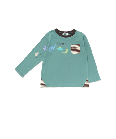 はたらくくるま恐竜ロケットプリントポケット付き長袖Tシャツ(80~130cm)