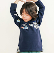 はたらくくるま恐竜ロケットプリントポケット付き長袖Tシャツ(80~130cm)