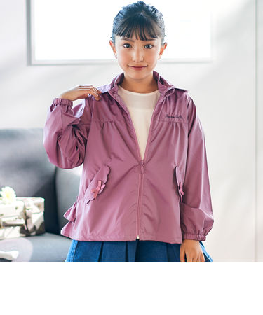 シャイニータフタバックフリルフードブルゾン(90~150cm)