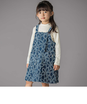 【店舗限定】花柄フリンジデニムジャンパースカート(95~150cm)