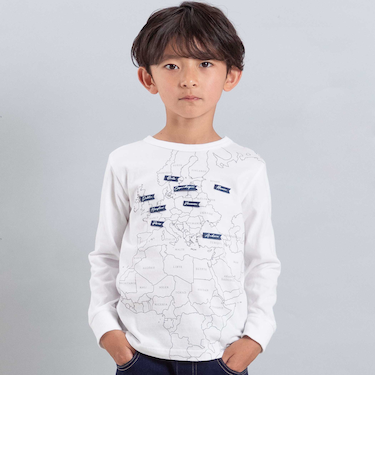 【抗菌・防臭】MAP＆FLAG袖リブ天竺長袖Tシャツ(90~150cm)