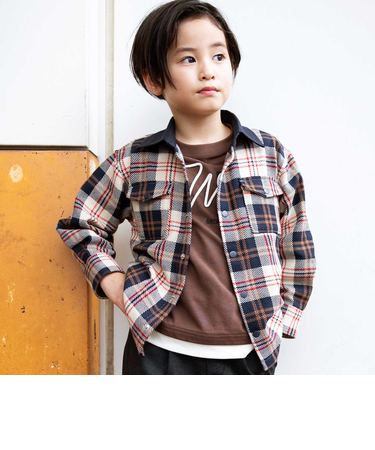 配色胸ポケットカルゼチェックシャツ(100~160cm)