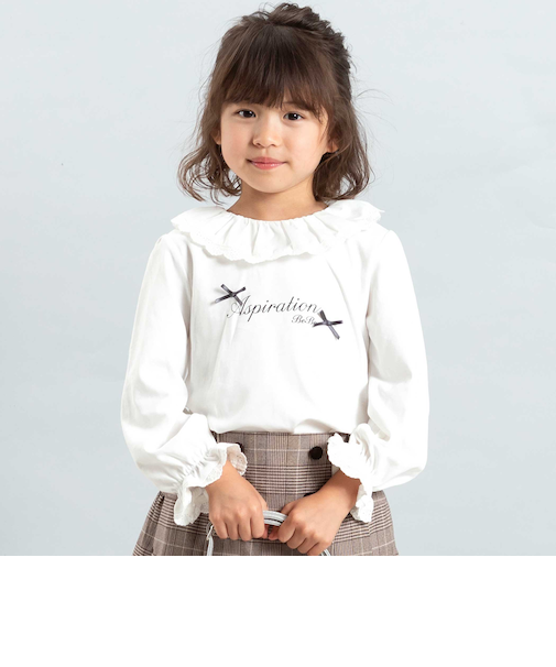 レースフリルカラース長袖Tシャツ(90~150cm)