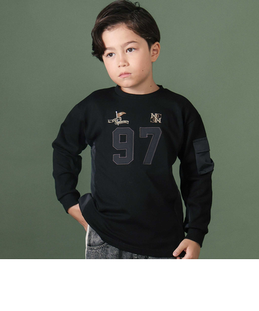 【お揃い】タフタx天竺切り替え長袖Tシャツ(110~150cm)