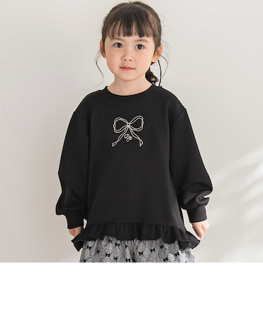 【店舗限定】ポンチ裾フリルリボン刺しゅうトレーナー(95~150cm)