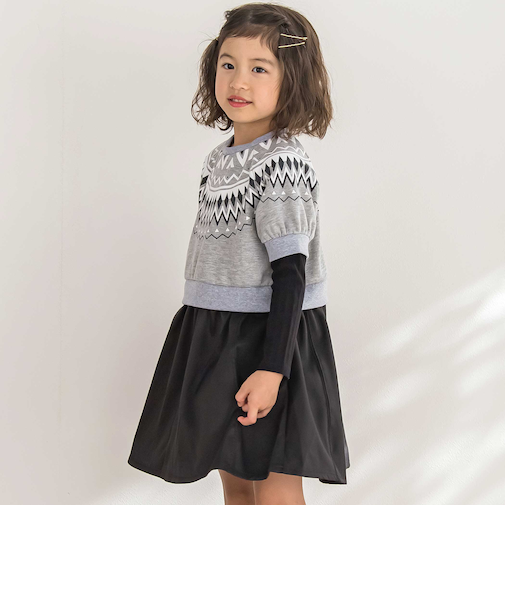 【店舗限定】ノルディック切替長袖ワンピース(95~150cm)