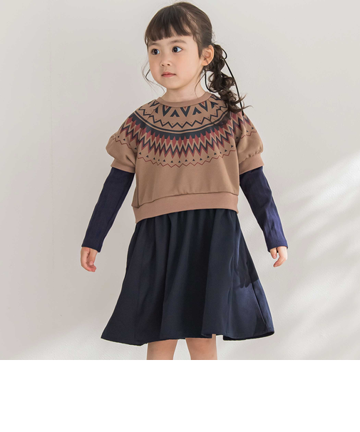 【店舗限定】ノルディック切替長袖ワンピース(95~150cm)