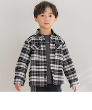 【店舗限定】【お揃い】チェックフラップポケット長袖シャツ(95~150cm)