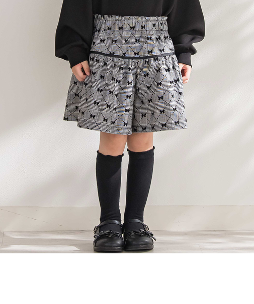 【店舗限定】【お揃い】リボンチェックキュロットパンツ(95~150cm)