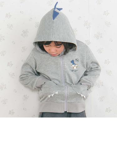 ツンツン恐竜トサカフード付きフルジップパーカー(80~120cm)