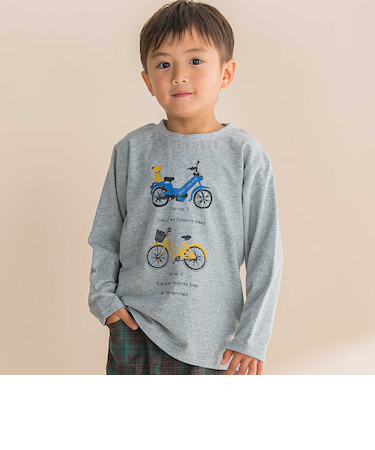自転車プリント天竺ドロップショルダーＴシャツ(80~130cm)