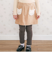 アニマルネコウサギパッチ刺しゅうポケットコーデュロイスカッツ(80~120cm)