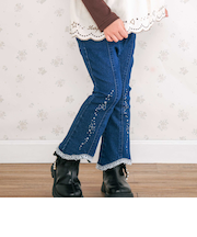 キラキラプリント裾レースデニムツイルパンツ(90~130cm)