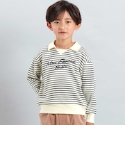 【お揃い】ボーダーリブZIPカラー長袖プルオーバー(90~160cm)