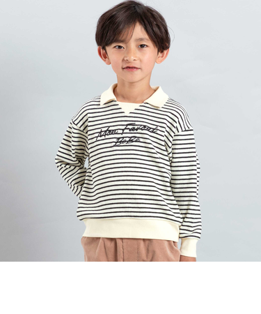 【お揃い】ボーダーリブZIPカラー長袖プルオーバー(90~160cm)