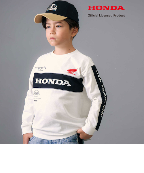 Hondaxnexchic】ロゴプリント天竺長袖Tシャツ(110~150cm)｜ベベ