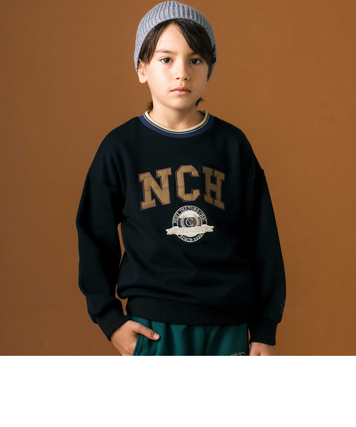 素材色々ロゴパッチ裏毛トレーナー(110~150cm)