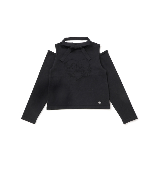 肩開きハートロゴ入りジャガードニット(110~150cm)