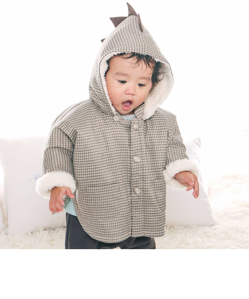 チェック恐竜フードマント(70~90cm)