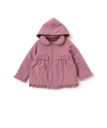 【撥水加工】ヴィンテージタフタ裏ファー裾フリルフードブルゾン(80~150cm)