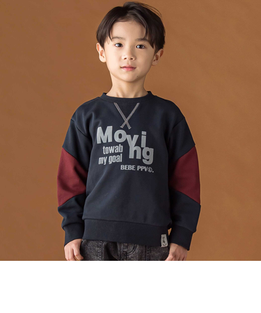 【店舗限定】裏毛配色切り替えフロッキープリントトレーナー(95~160cm)