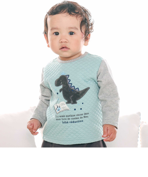 【お揃い】キルト恐竜パッチ切り替えトレーナー(70~90cm)