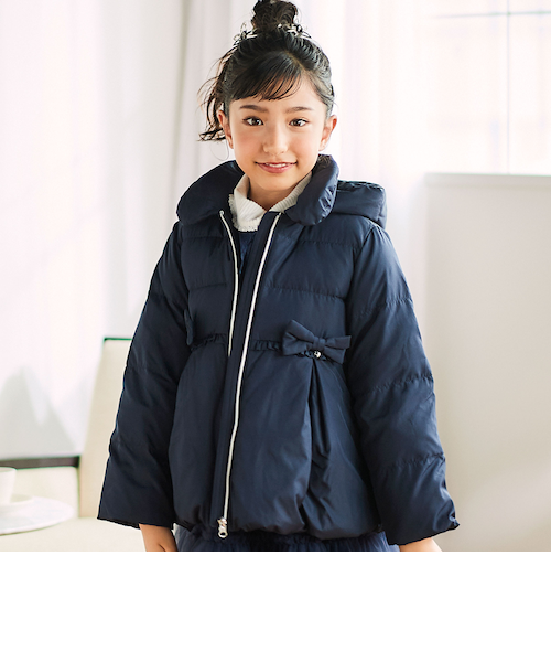 フード付き腰リボンペプラムダウンコート(90~130cm)｜ベベ オンライン