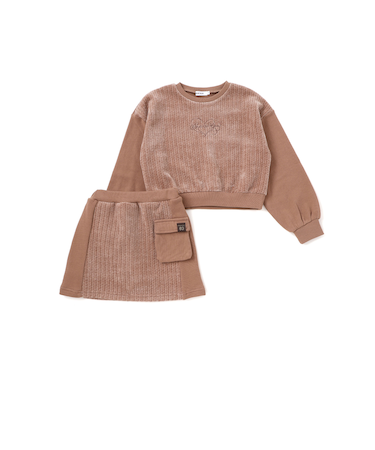 ケーブル編みx裏毛切り替えトレーナーxスカパンセットアップ(110~150cm)